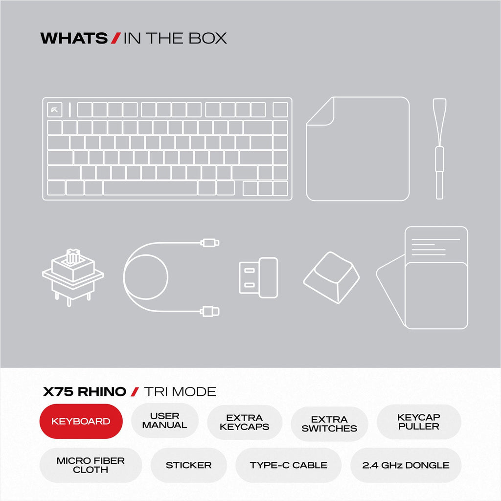 X75 Rhino | TKL CNC Aluminium Tri-Mode  Gaming Keyboard